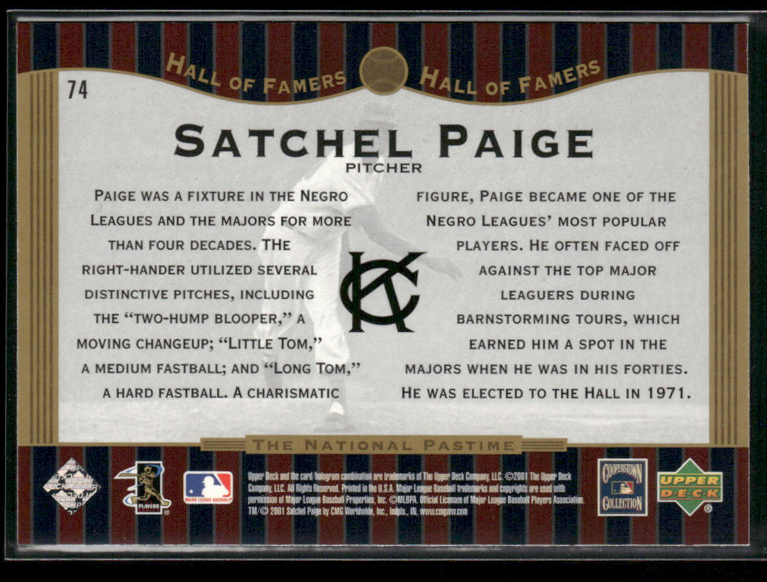 Satchel Paige 2001 Upper Deck Hall of Famers #74 Kansas City Monarchs