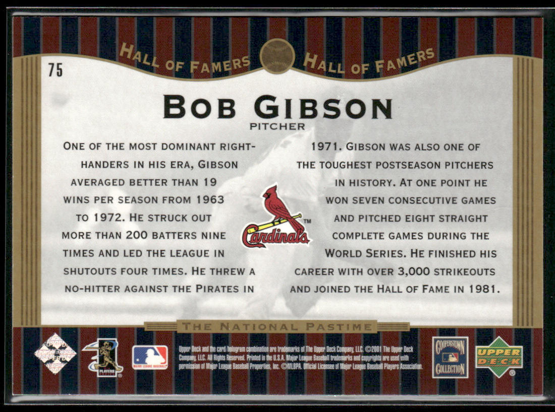 Bob Gibson 2001 Upper Deck Hall of Famers #75 St. Louis Cardinals