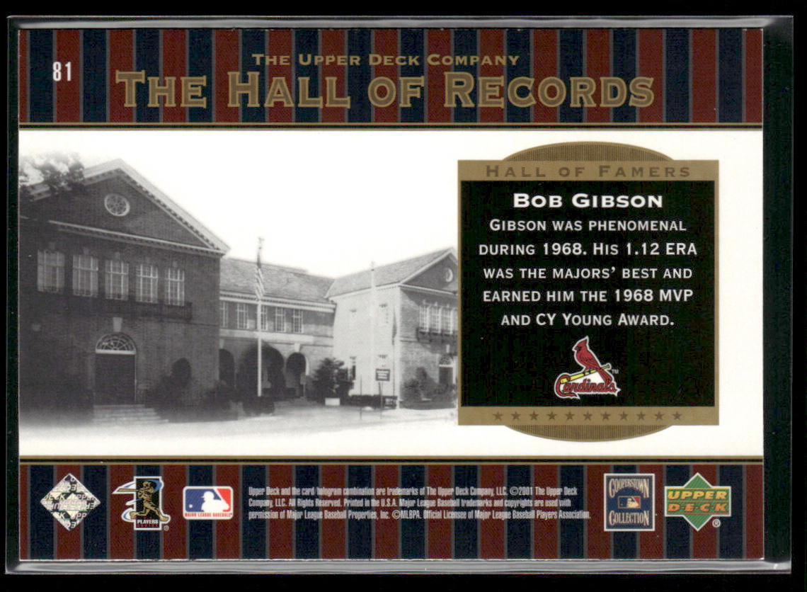 Bob Gibson 2001 Upper Deck Hall of Famers #81 St. Louis Cardinals