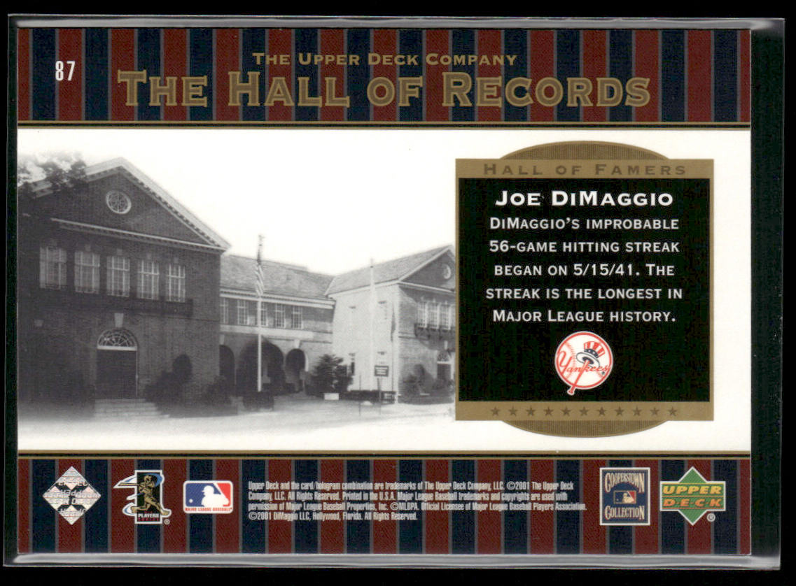 Joe DiMaggio 2001 Upper Deck Hall of Famers #87 New York Yankees