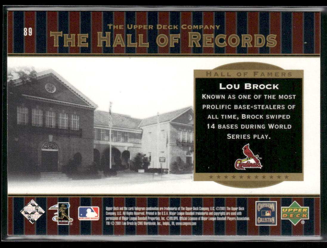 Lou Brock 2001 Upper Deck Hall of Famers #89 St. Louis Cardinals