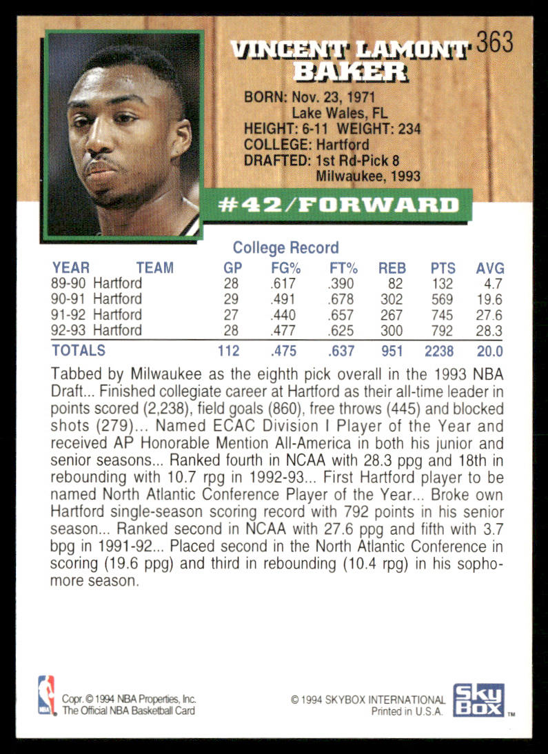1993-94 Hoops #363 Vin Baker