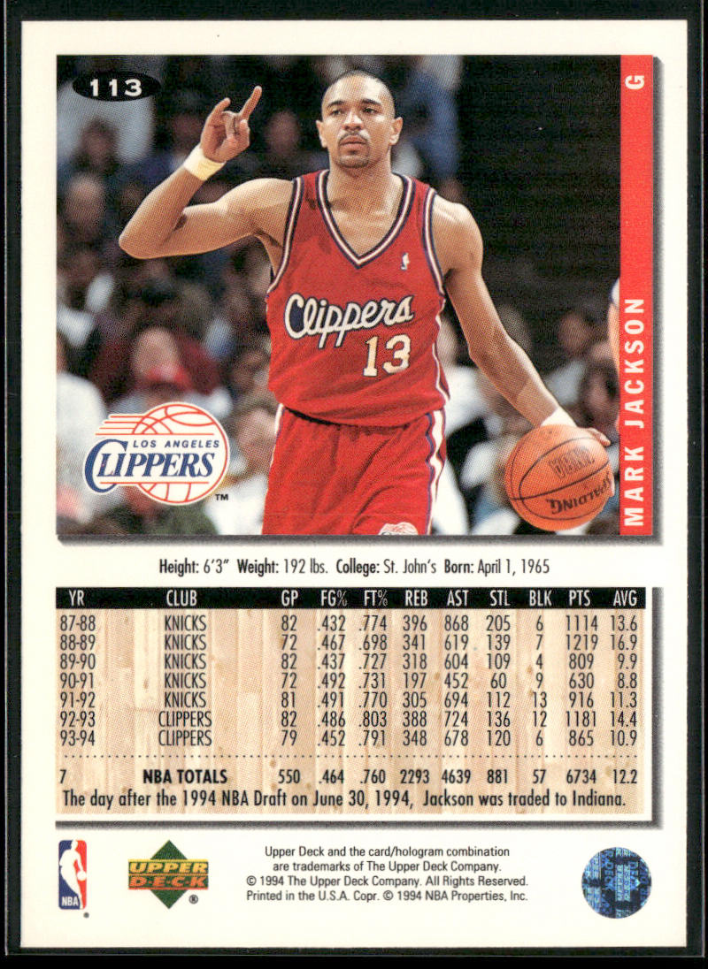 Mark Jackson 1994-95 Collector's Choice #113 Los Angeles Clippers