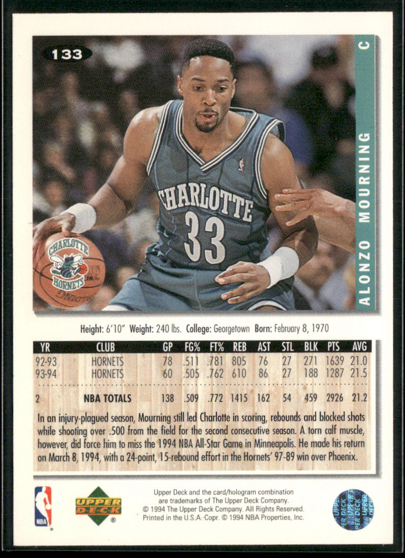 Alonzo Mourning 1994-95 Collector's Choice #133 Charlotte Hornets