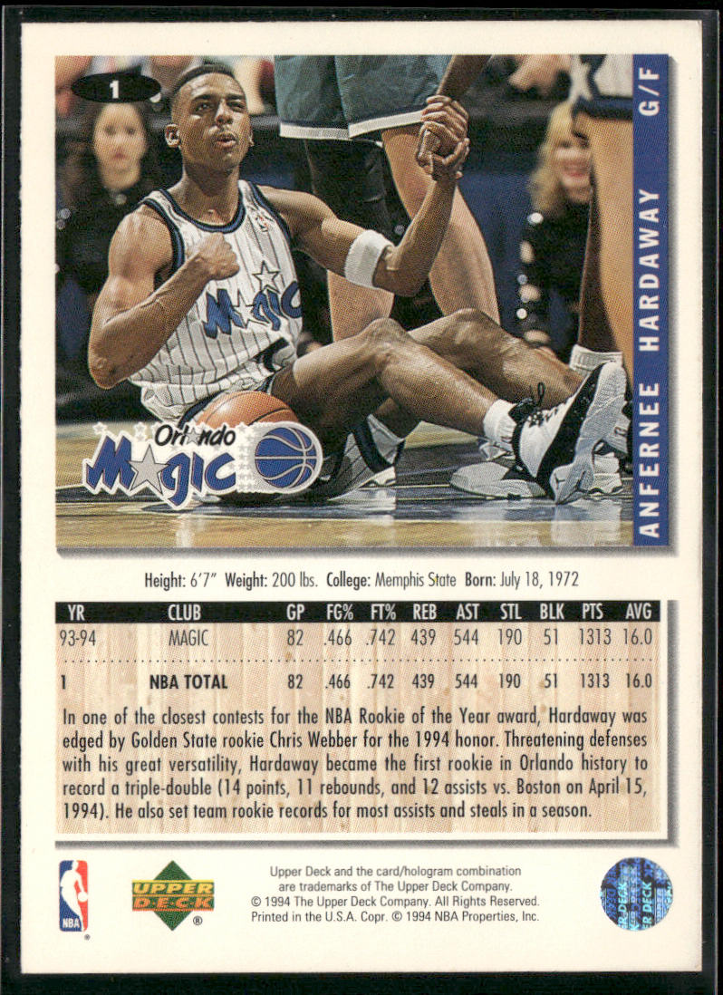 Anfernee Hardaway 1994-95 Collector's Choice #1 Orlando Magic