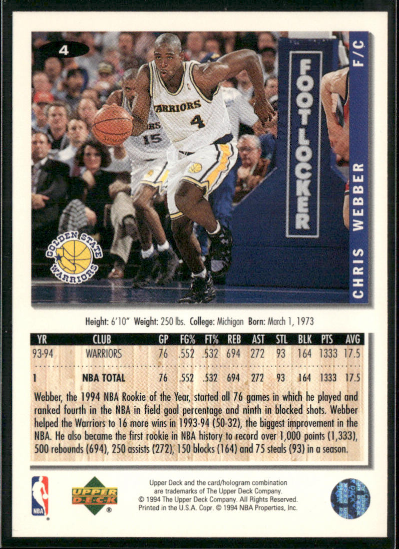 Chris Webber 1994-95 Collector's Choice #4 Golden State Warriors