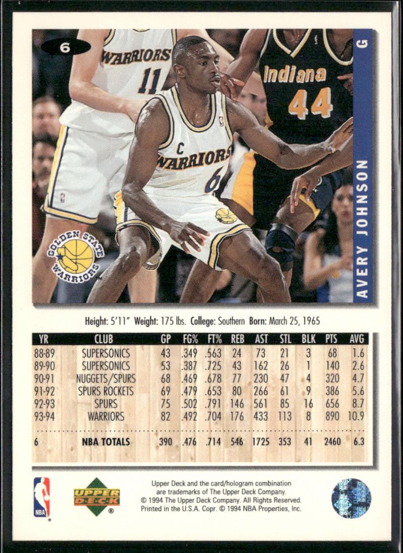 Avery Johnson 1994-95 Collector's Choice #6 Golden State Warriors