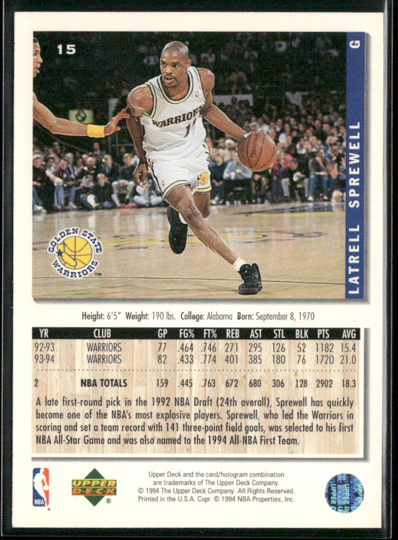 Latrell Sprewell 1994-95 Collector's Choice #15 Golden State Warriors