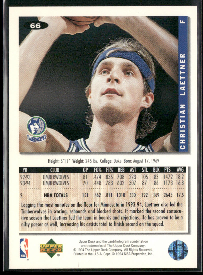 Christian Laettner 1994-95 Collector's Choice #66 Minnesota Timberwolves