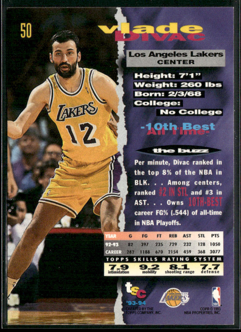 Vlade Divac 1993-94 Stadium Club #50 Los Angeles Lakers