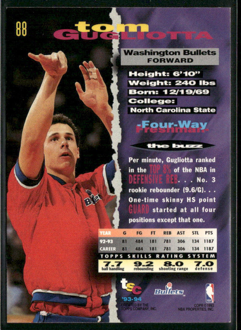 Tom Gugliotta 1993-94 Stadium Club #88 Washington Bullets