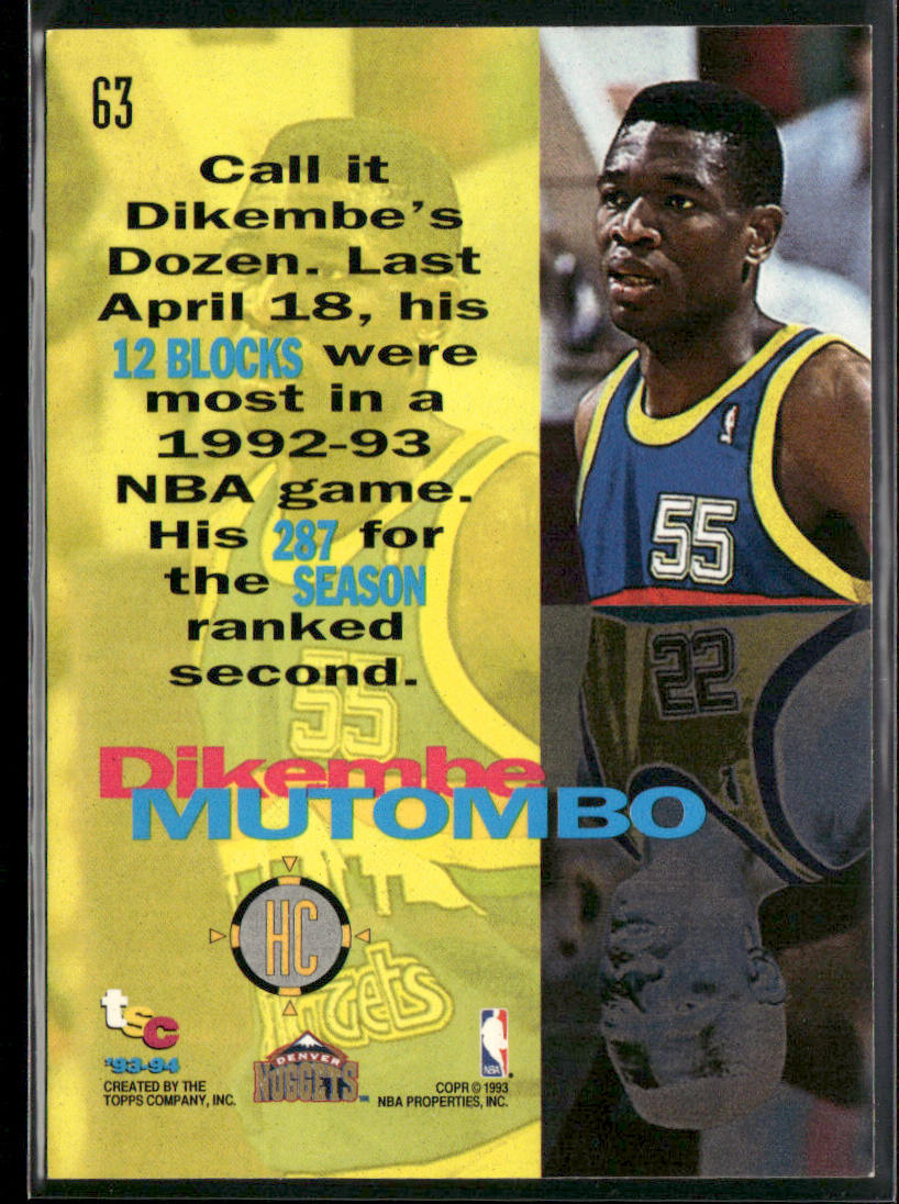 Dikembe Mutombo 1993-94 Stadium Club #63 Denver Nuggets