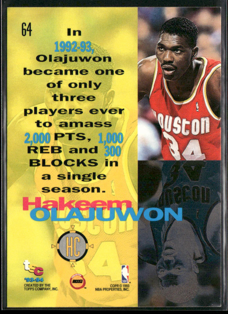 Hakeem Olajuwon 1993-94 Stadium Club #64 Houston Rockets