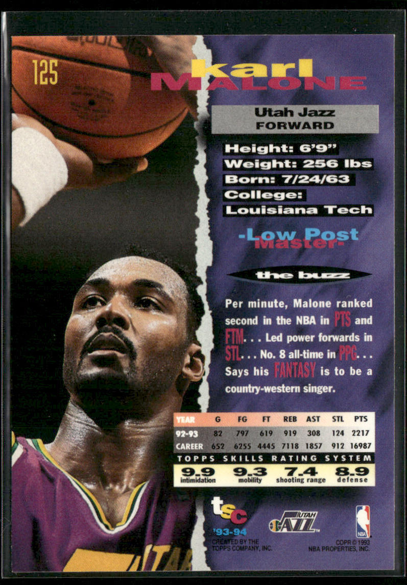 Karl Malone 1993-94 Stadium Club #125 Utah Jazz