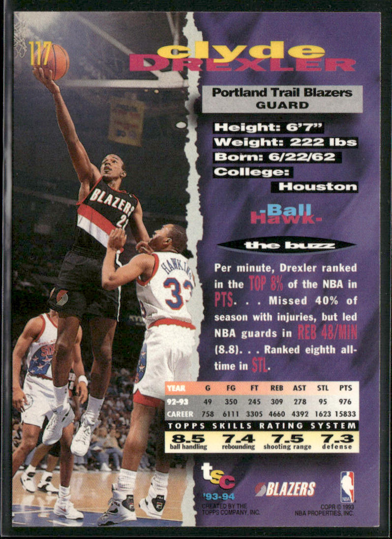 Clyde Drexler 1993-94 Stadium Club #117 Portland Trail Blazers