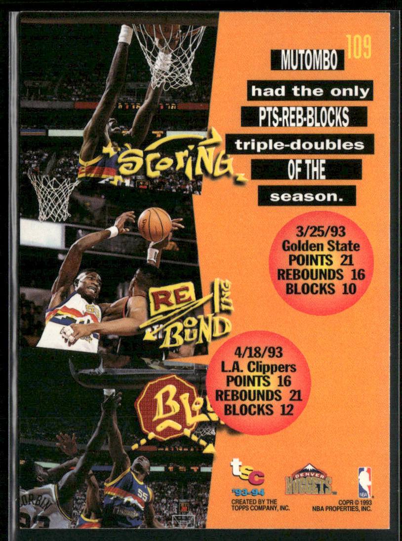Dikembe Mutombo 1993-94 Stadium Club #109 Denver Nuggets