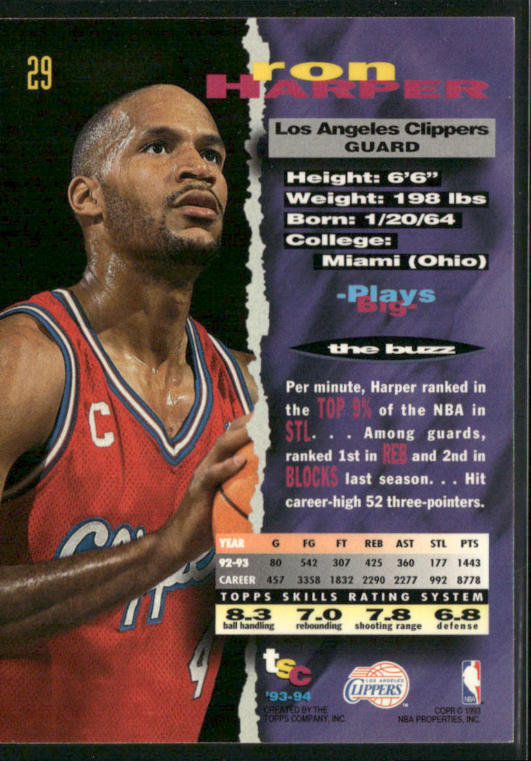 Ron Harper 1993-94 Stadium Club #29 Los Angeles Clippers