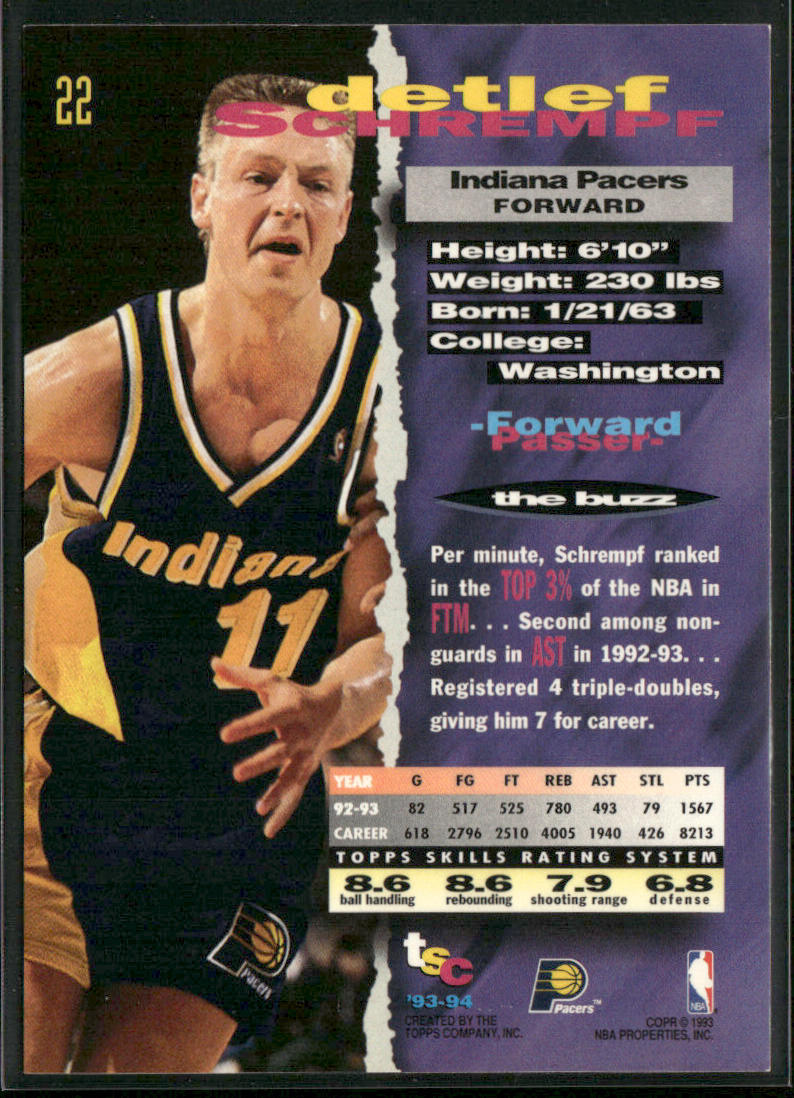 Detlef Schrempf 1993-94 Stadium Club #22 Indiana Pacers