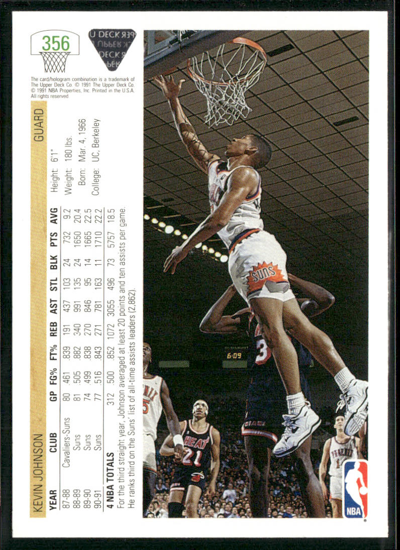 Kevin Johnson 1991-92 Upper Deck #356 Phoenix Suns