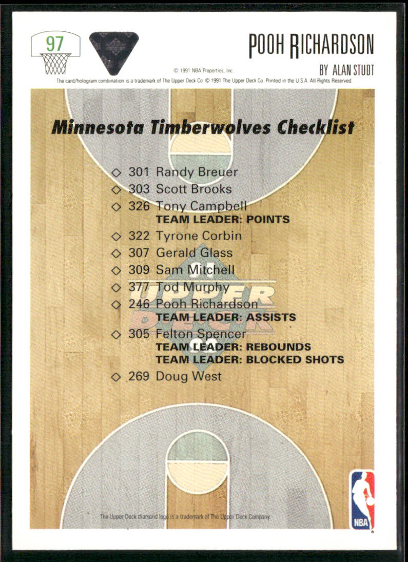 Pooh Richardson 1991-92 Upper Deck #97 Minnesota Timberwolves