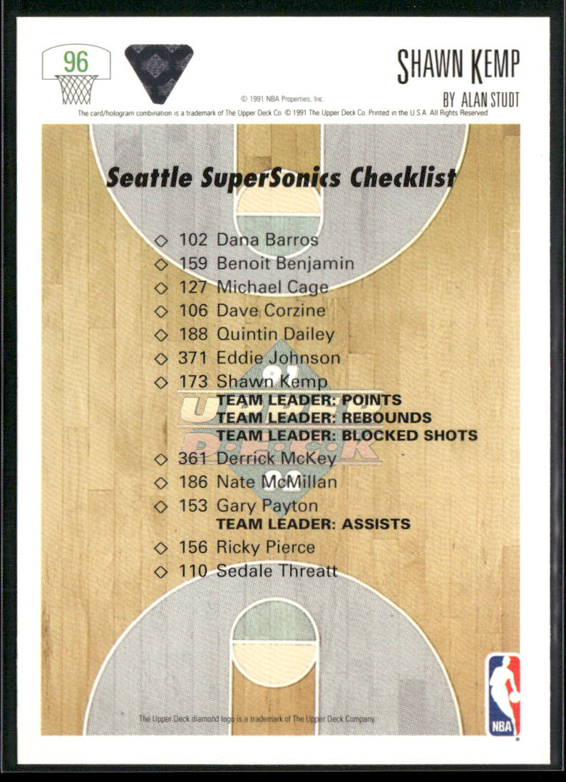 Shawn Kemp 1991-92 Upper Deck #96 Seattle SuperSonics
