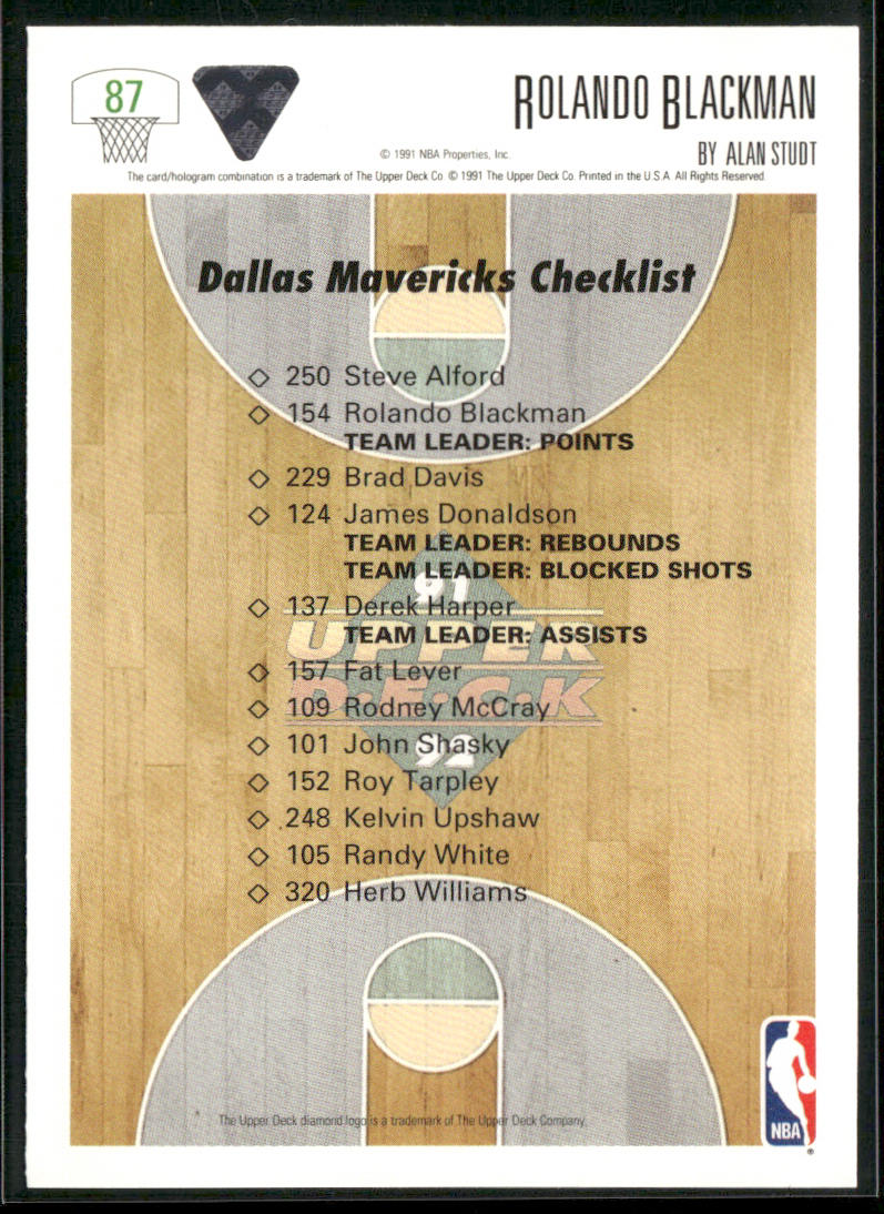 Rolando Blackman 1991-92 Upper Deck #87b Dallas Mavericks