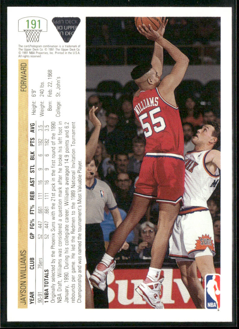 Jayson Williams 1991-92 Upper Deck #191 Philadelphia 76ers