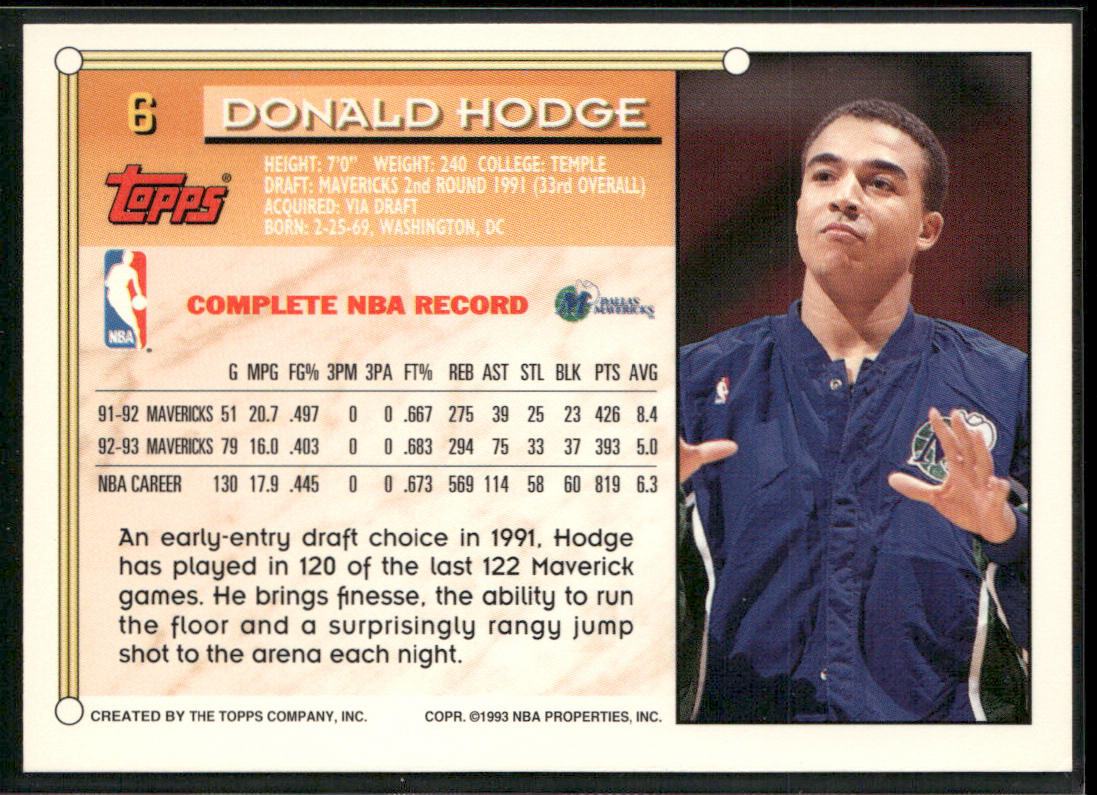 Donald Hodge 1993-94 Topps #6 Dallas Mavericks
