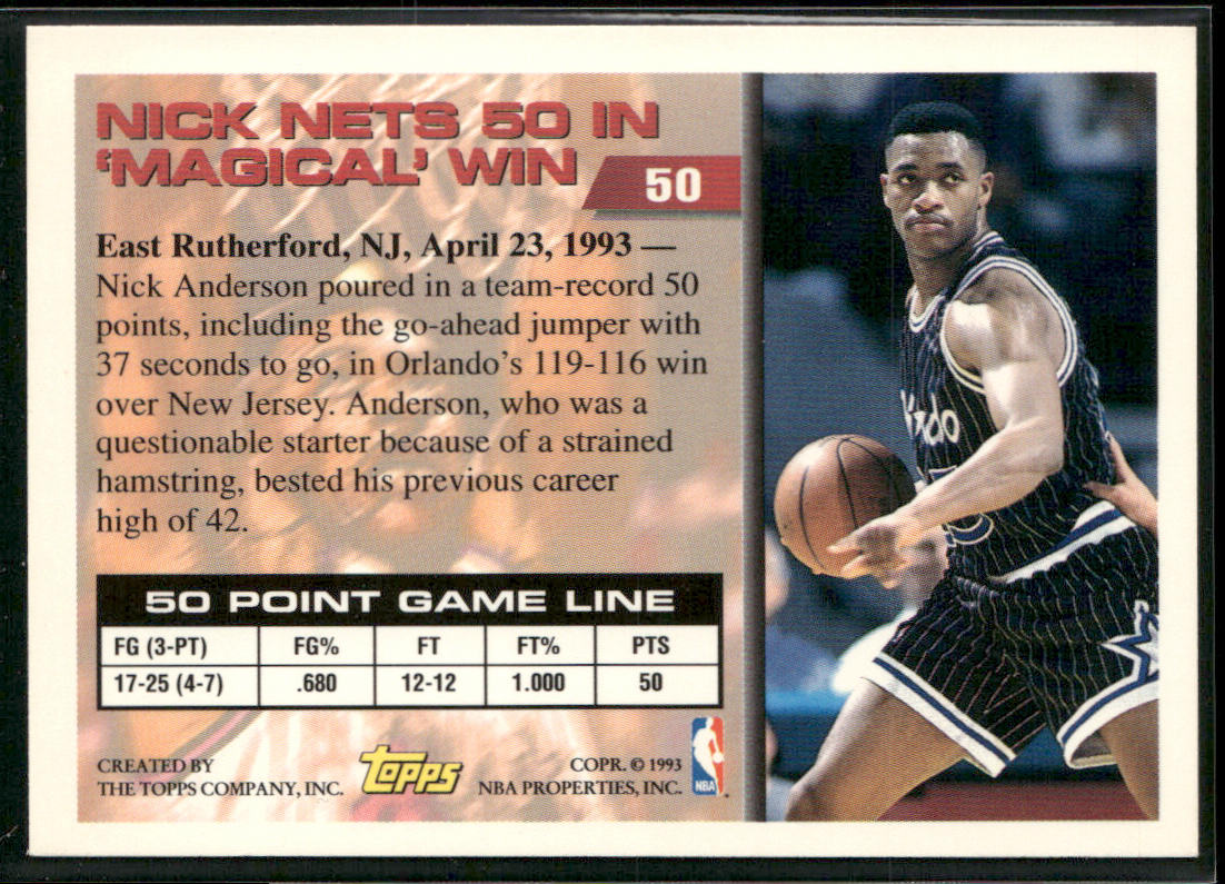 Nick Anderson 1993-94 Topps #50 Orlando Magic