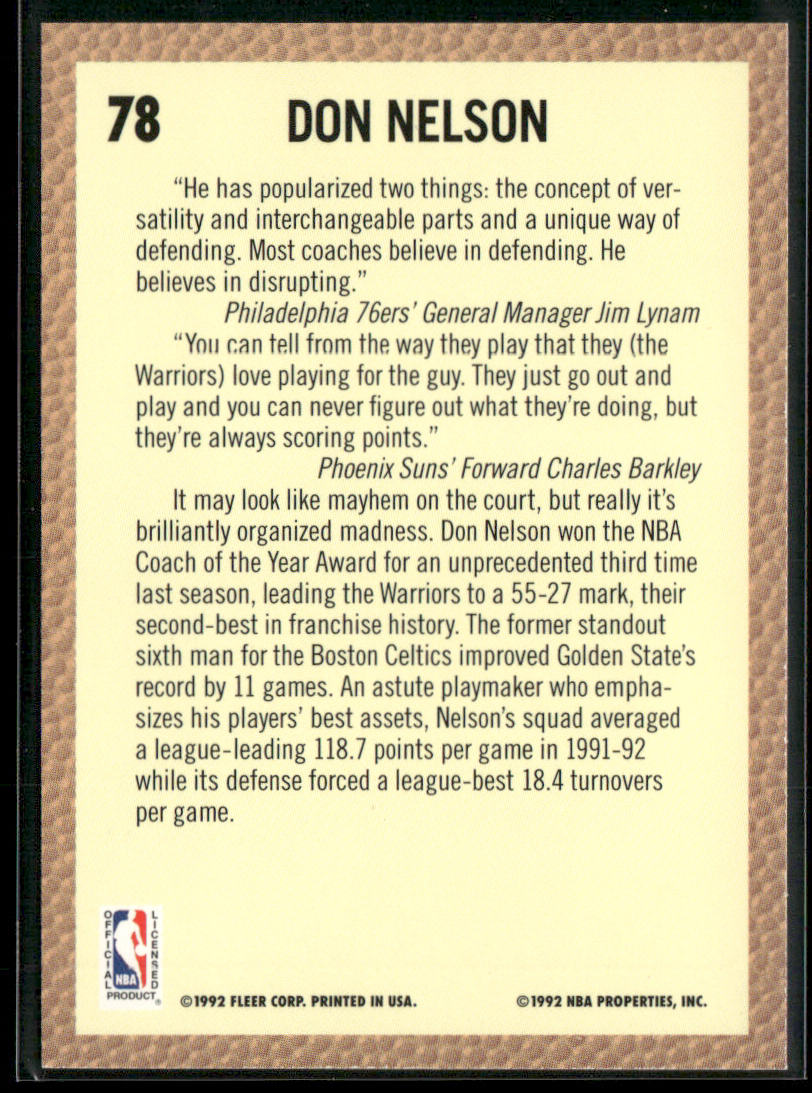Don Nelson 1992-93 Fleer #78 Golden State Warriors