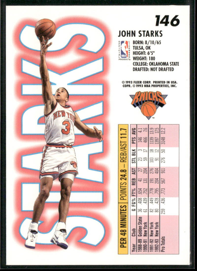 John Starks 1993-94 Fleer #146 New York Knicks
