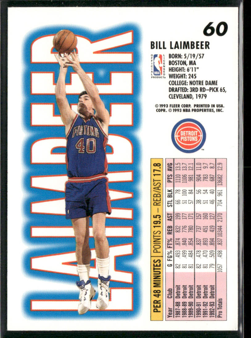 Bill Laimbeer 1993-94 Fleer #60 Detroit Pistons