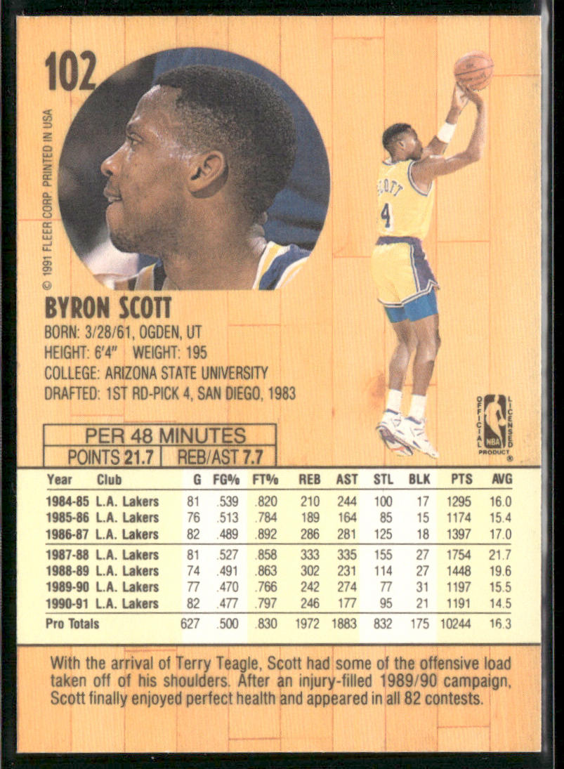 Byron Scott 1991-92 Fleer #102 Los Angeles Lakers