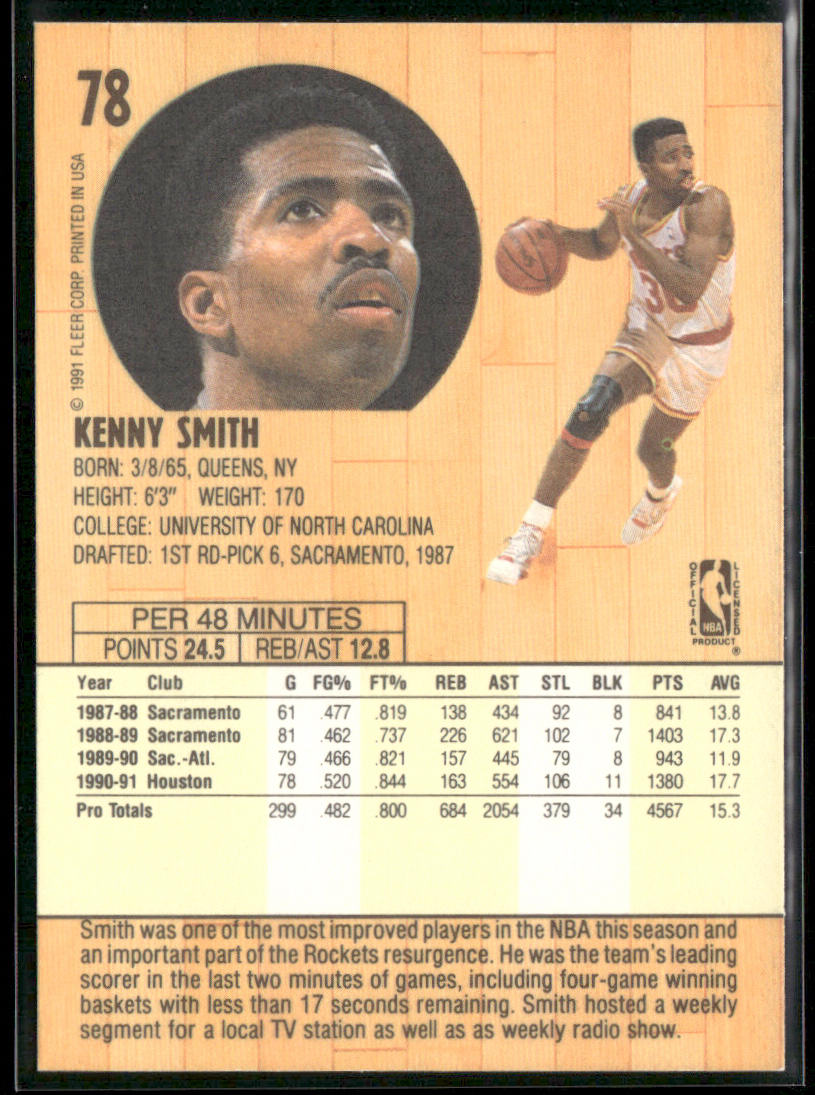 Kenny Smith 1991-92 Fleer #78 Houston Rockets