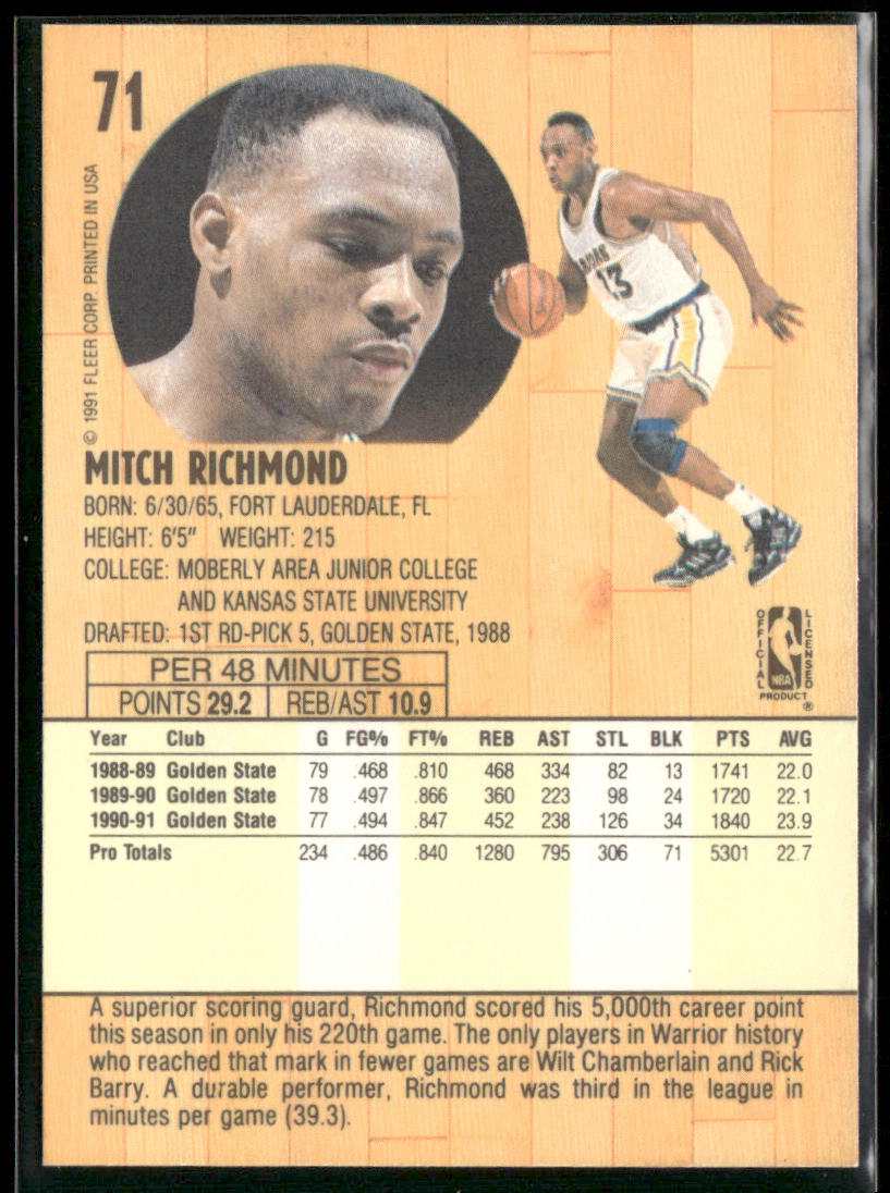 Mitch Richmond 1991-92 Fleer #71 Golden State Warriors