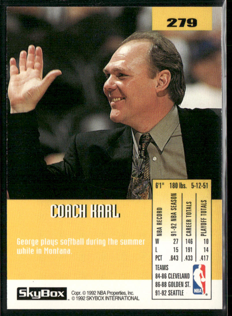 George Karl 1992-93 SkyBox #279 Seattle SuperSonics