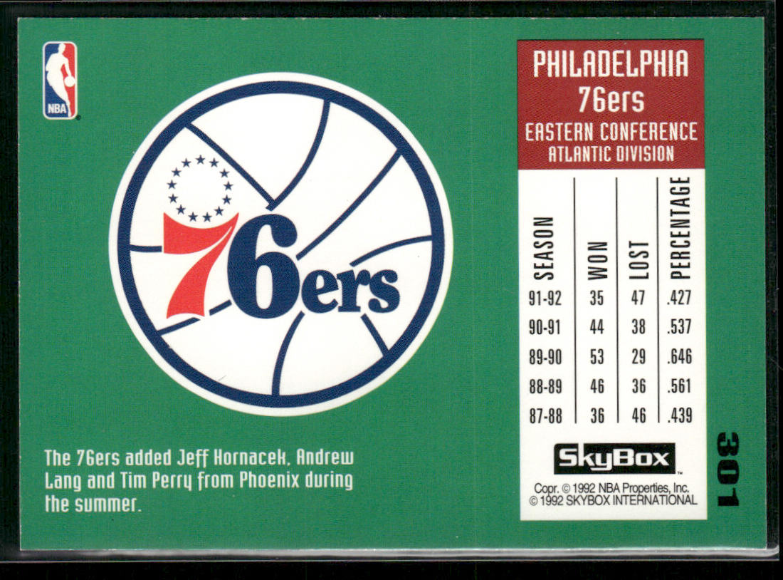 Hersey Hawkins 1992-93 SkyBox #301 Philadelphia 76ers