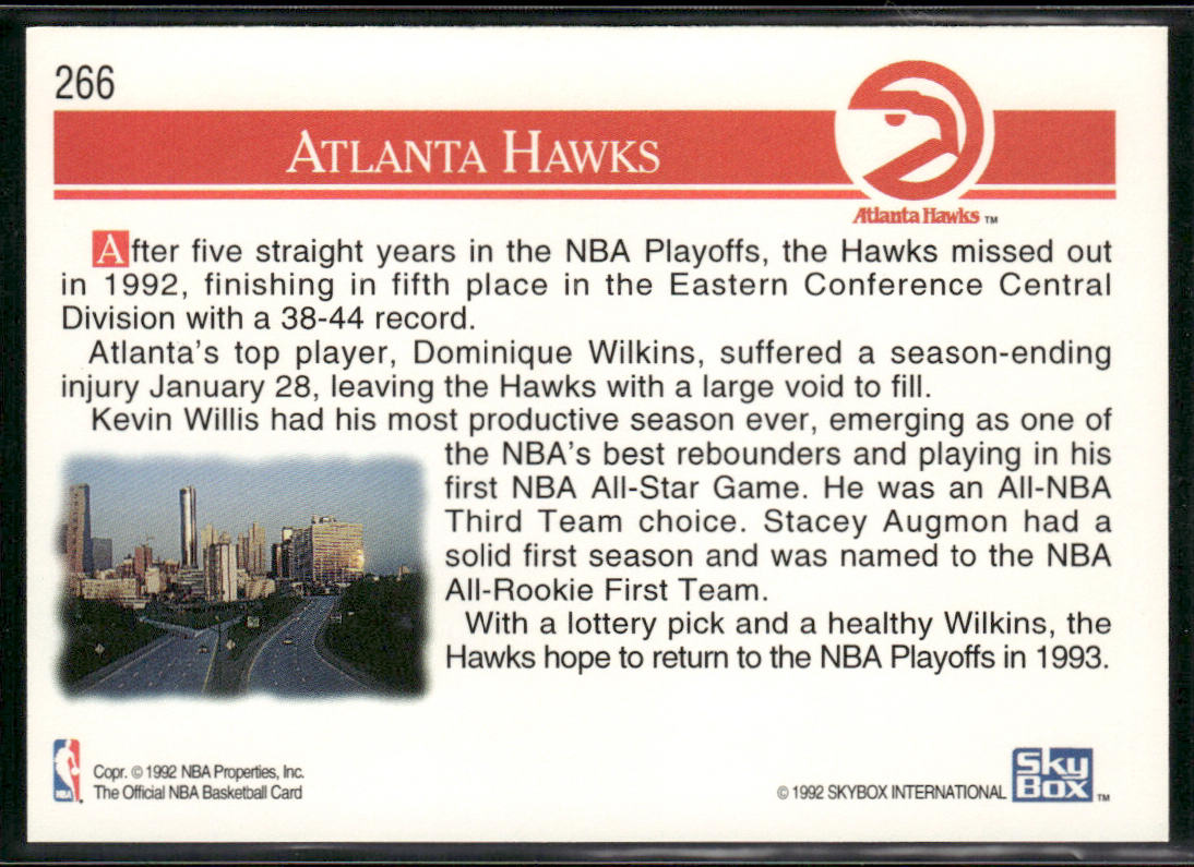 Atlanta Hawks 1992-93 Hoops #266 Atlanta Hawks