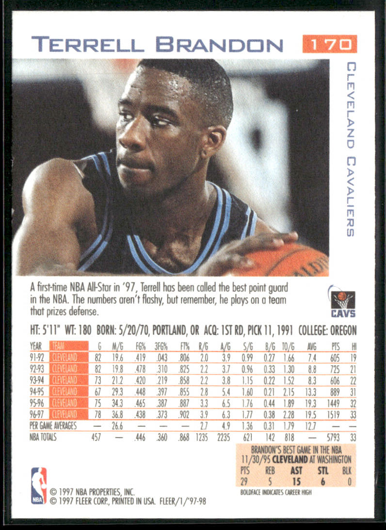 Terrell Brandon 1997-98 Fleer #170 Cleveland Cavaliers