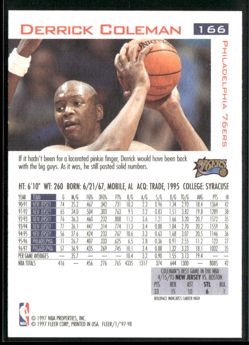 Derrick Coleman 1997-98 Fleer #166 Philadelphia 76ers