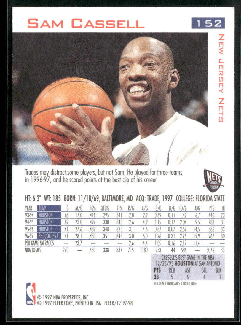 Sam Cassell 1997-98 Fleer #152 New Jersey Nets