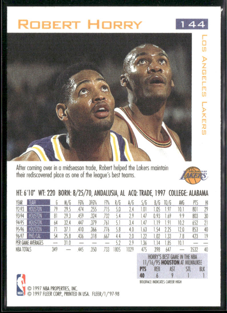 Robert Horry 1997-98 Fleer #144 Los Angeles Lakers