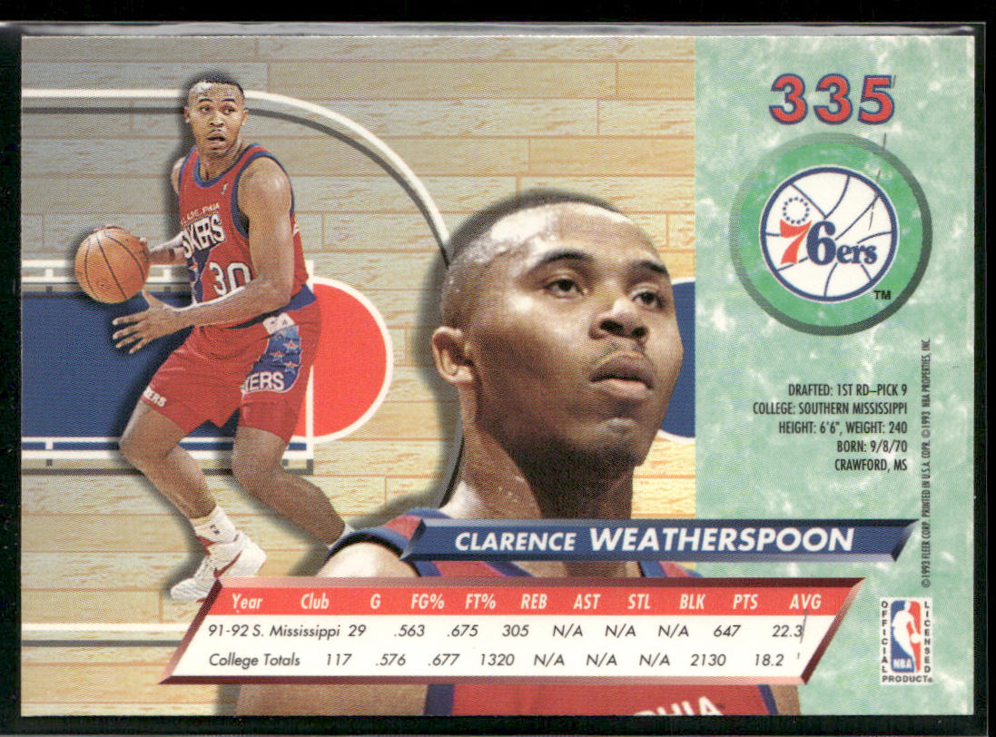 Clarence Weatherspoon 1992-93 Ultra #335 RC Philadelphia 76ers