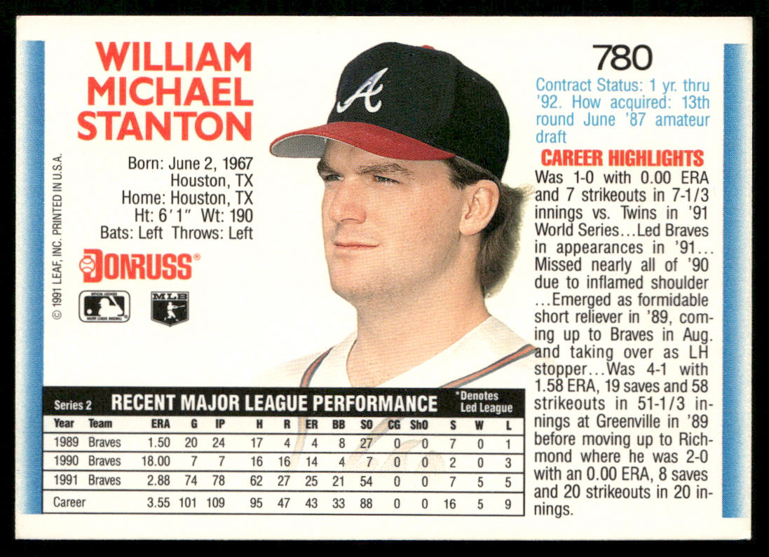 Mike Stanton 1992 Donruss #780 Atlanta Braves