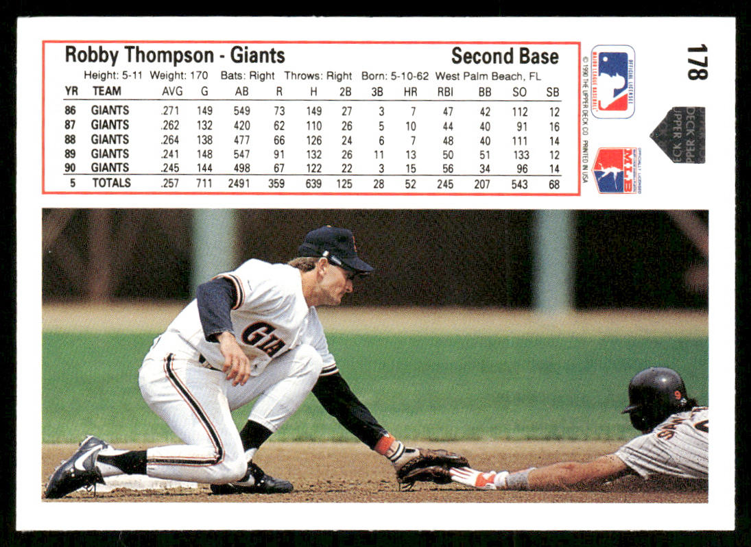 Robby Thompson 1991 Upper Deck #178 San Francisco Giants