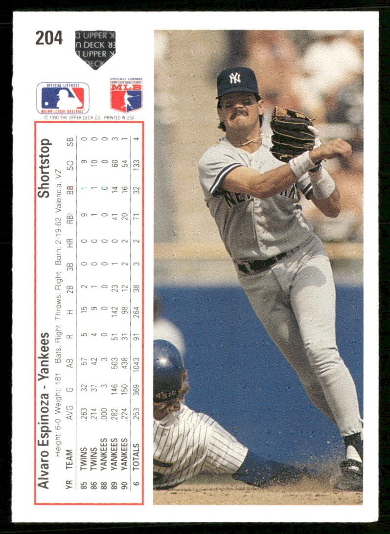 Alvaro Espinoza 1991 Upper Deck #204 New York Yankees