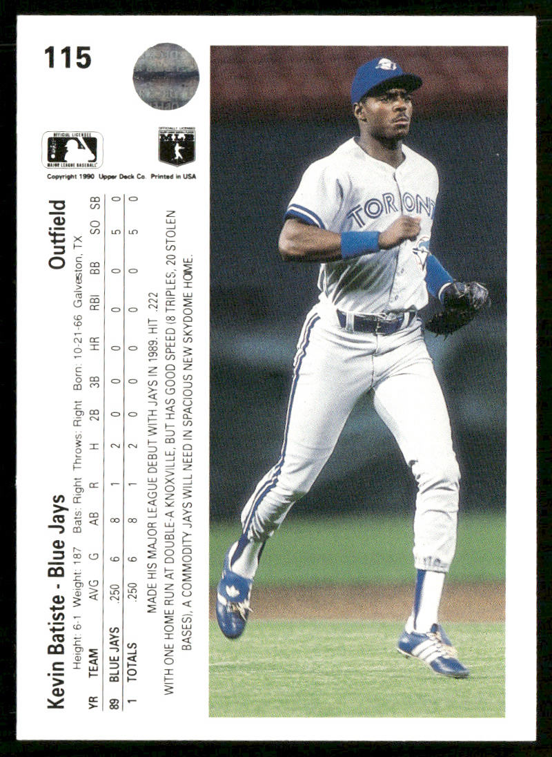 Kevin Batiste 1990 Upper Deck #115a RC Toronto Blue Jays