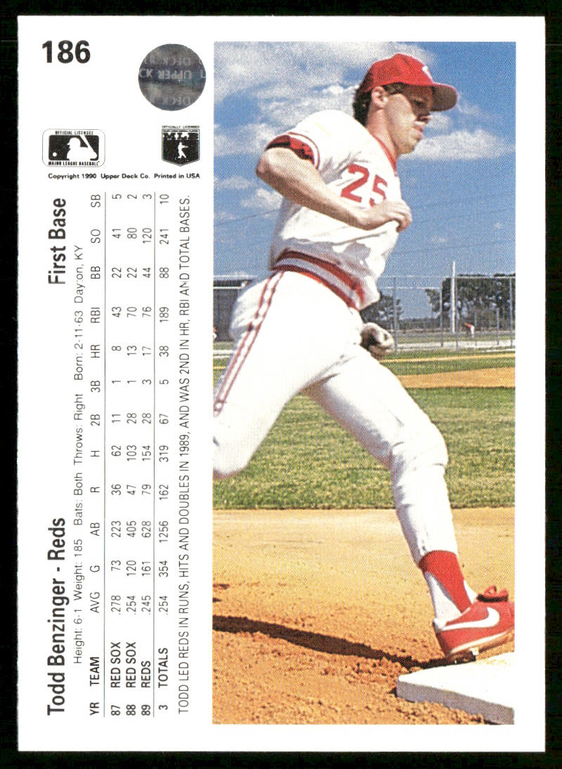 Todd Benzinger 1990 Upper Deck #186b Cincinnati Reds