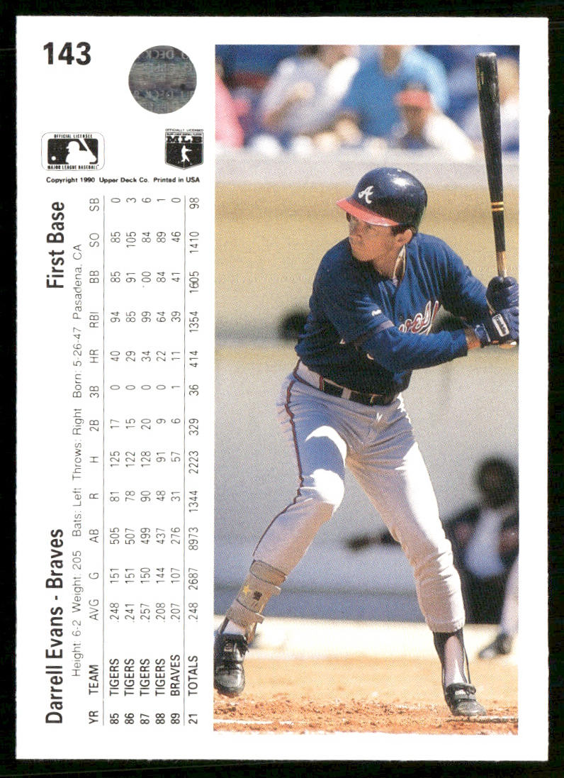 Darrell Evans 1990 Upper Deck #143b Atlanta Braves