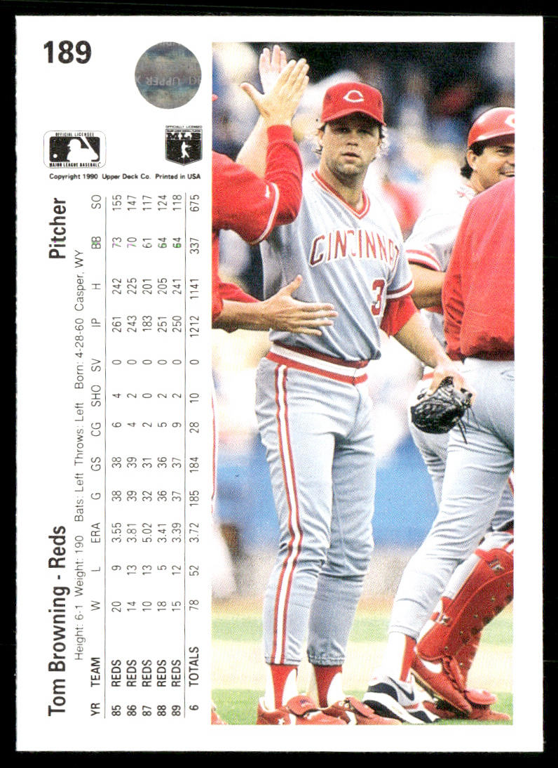 Tom Browning 1990 Upper Deck #189a Cincinnati Reds